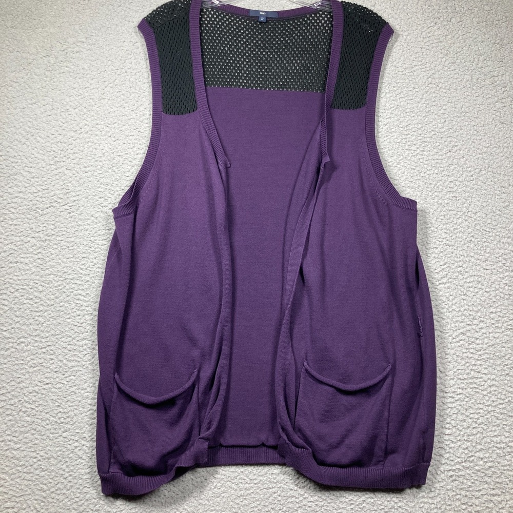 Gap Sweater Vest Women's XL Purple Black Open Front Long Cardigan Casual FLAW‎